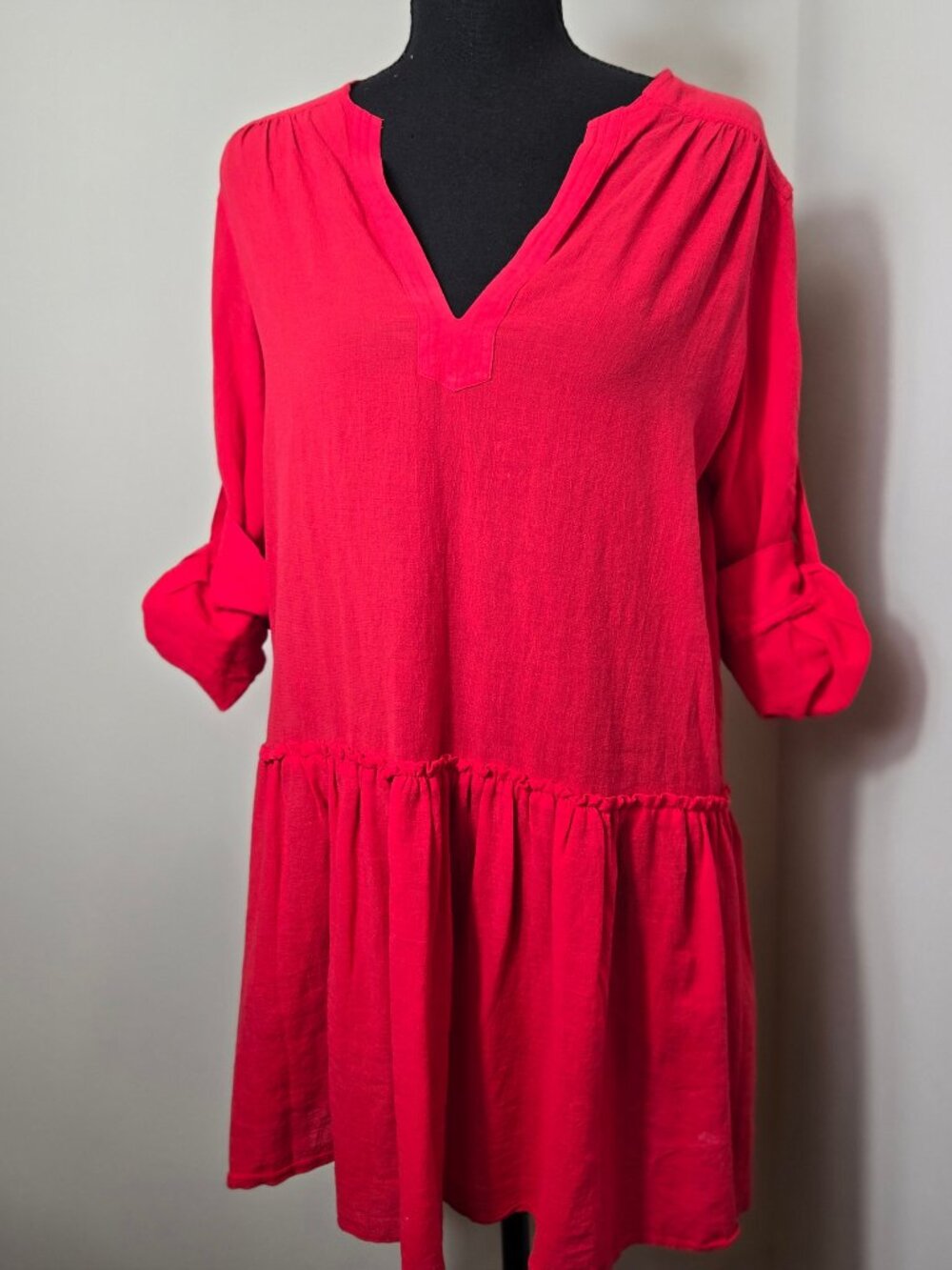 BCBG Maxazria Red Long Sleeve Tunic Dress